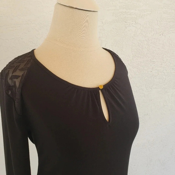 Ellen Tracy Keyhole Gold Button 3/4 Sleeves Black - Picture 7 of 10